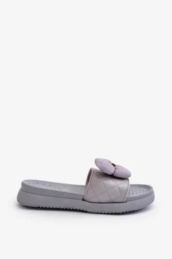 Outlet Boto Klapki Damskie Z Ozdobą Na Niskiej Platformie Szare Cedrella Szary