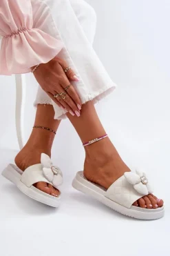 Boto Klapki Na Platformie|Klapki Damskie Klasyczne*Klapki Damskie Z Ozdobą Na Niskiej Platformie Białe Cedrella Biały