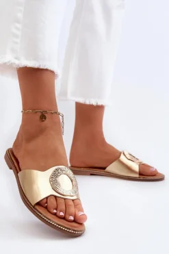 Boto Klapki Damskie Z Ozdobą Złote Cilima