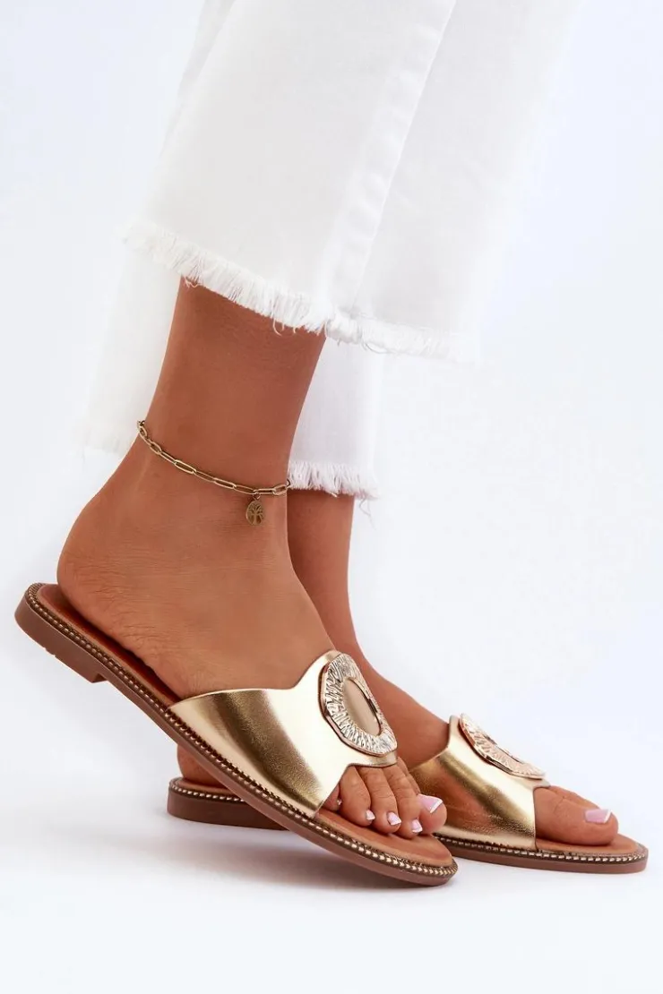 Boto Klapki Damskie Z Ozdobą Złote Cilima