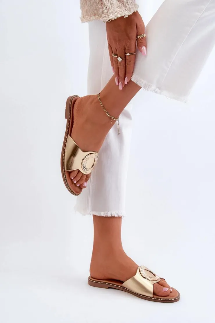 Boto Klapki Damskie Z Ozdobą Złote Cilima