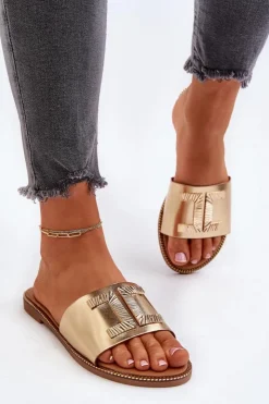 Discount Boto Klapki Damskie Z Ozdobą Złote Ollavia