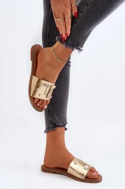 Discount Boto Klapki Damskie Z Ozdobą Złote Ollavia