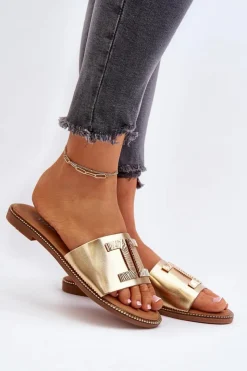 Discount Boto Klapki Damskie Z Ozdobą Złote Ollavia