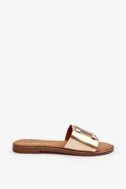 Discount Boto Klapki Damskie Z Ozdobą Złote Ollavia