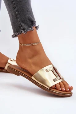 Discount Boto Klapki Damskie Z Ozdobą Złote Ollavia