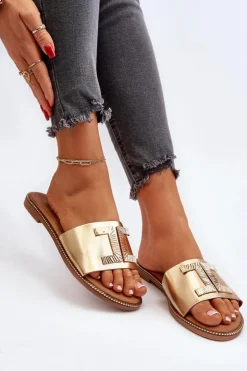 Discount Boto Klapki Damskie Z Ozdobą Złote Ollavia