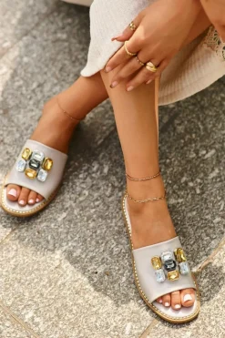 Damskie buty S.Barski Klapki Damskie Klasyczne*Klapki Damskie Z Ozdobami S.Barski KV27-031 Beżowe Beżowy