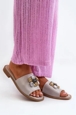 Damskie buty S.Barski Klapki Damskie Klasyczne*Klapki Damskie Z Ozdobami S.Barski KV27-031 Beżowe Beżowy