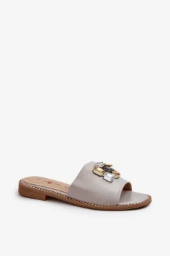 Damskie buty S.Barski Klapki Damskie Klasyczne*Klapki Damskie Z Ozdobami S.Barski KV27-031 Beżowe Beżowy