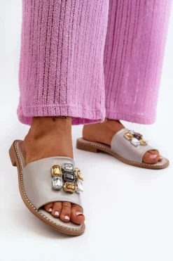 Damskie buty S.Barski Klapki Damskie Klasyczne*Klapki Damskie Z Ozdobami S.Barski KV27-031 Beżowe Beżowy