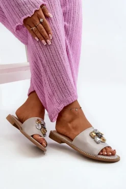 Damskie buty S.Barski Klapki Damskie Klasyczne*Klapki Damskie Z Ozdobami S.Barski KV27-031 Beżowe Beżowy