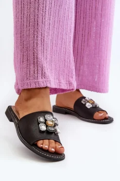 Damskie Damskie buty S.Barski Klapki Damskie Z Ozdobami S.Barski KV27-031 Czarne