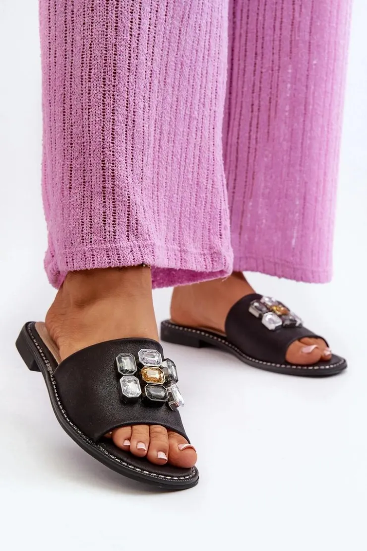 Damskie Damskie buty S.Barski Klapki Damskie Z Ozdobami S.Barski KV27-031 Czarne