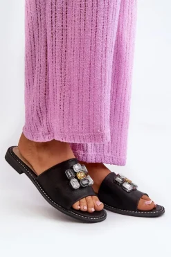 Damskie Damskie buty S.Barski Klapki Damskie Z Ozdobami S.Barski KV27-031 Czarne