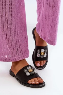 Damskie Damskie buty S.Barski Klapki Damskie Z Ozdobami S.Barski KV27-031 Czarne