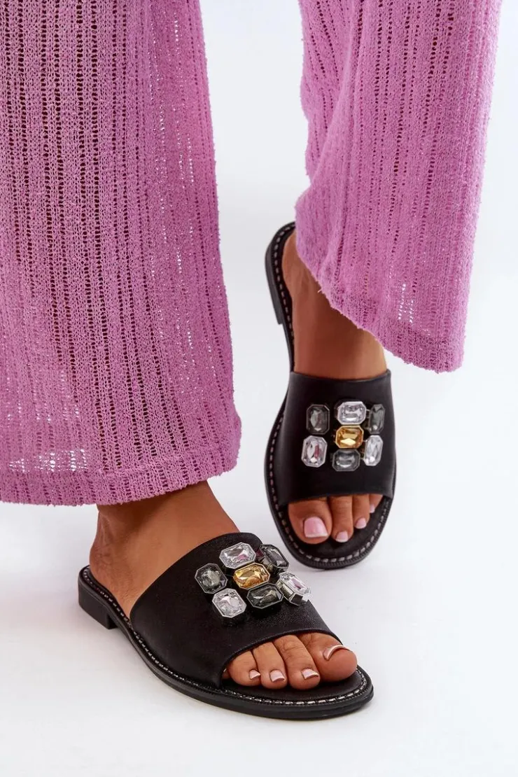 Damskie Damskie buty S.Barski Klapki Damskie Z Ozdobami S.Barski KV27-031 Czarne