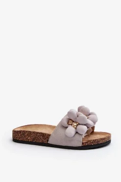 Outlet Boto Klapki Damskie Z Ozdobami Szare Bunlia Szary