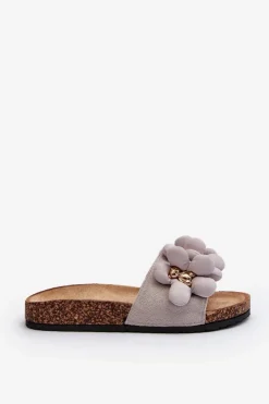 Outlet Boto Klapki Damskie Z Ozdobami Szare Bunlia Szary