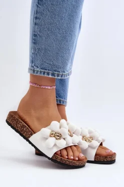 Damskie Boto Klapki Damskie Z Ozdobami Białe Bunlia