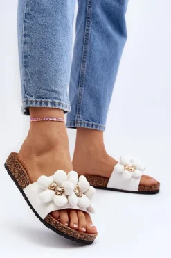 Damskie Boto Klapki Damskie Z Ozdobami Białe Bunlia