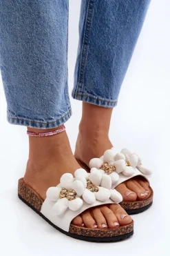 Damskie Boto Klapki Damskie Z Ozdobami Białe Bunlia