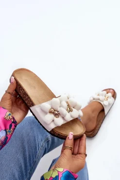 Damskie Boto Klapki Damskie Z Ozdobami Białe Bunlia