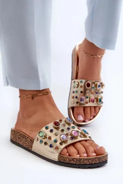 Damskie Damskie buty S.Barski Klapki Damskie Z Ozdobami S.Barski MY122 Złote