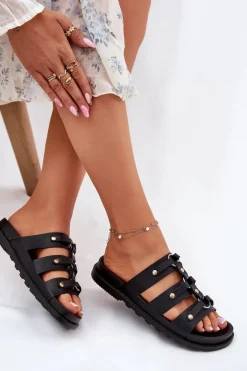 Outlet Boto Klapki Damskie Z Paskami Czarne Pasiriela Czarny