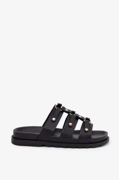 Outlet Boto Klapki Damskie Z Paskami Czarne Pasiriela Czarny