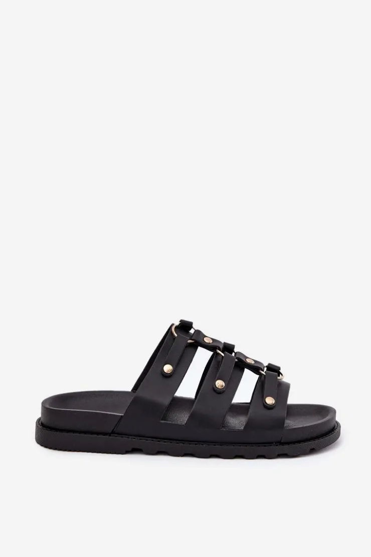 Outlet Boto Klapki Damskie Z Paskami Czarne Pasiriela Czarny