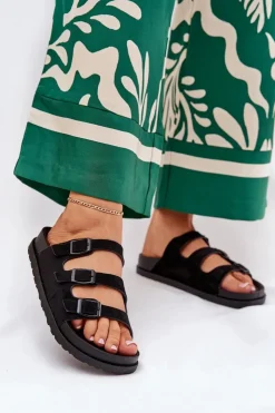 Damskie Boto Klapki Damskie Z Paskami I Klamrami Czarne Uliri