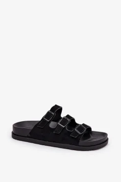 Damskie Boto Klapki Damskie Z Paskami I Klamrami Czarne Uliri