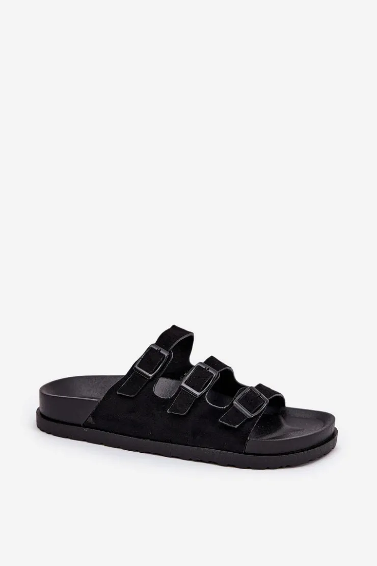 Damskie Boto Klapki Damskie Z Paskami I Klamrami Czarne Uliri