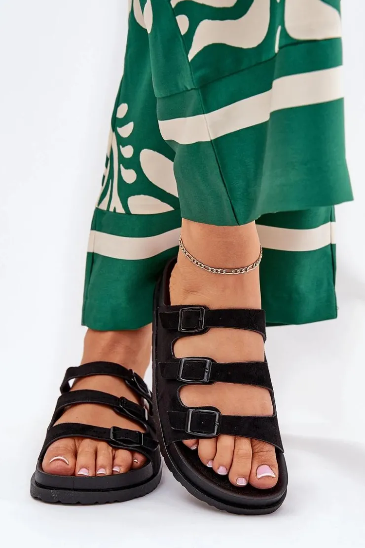 Damskie Boto Klapki Damskie Z Paskami I Klamrami Czarne Uliri