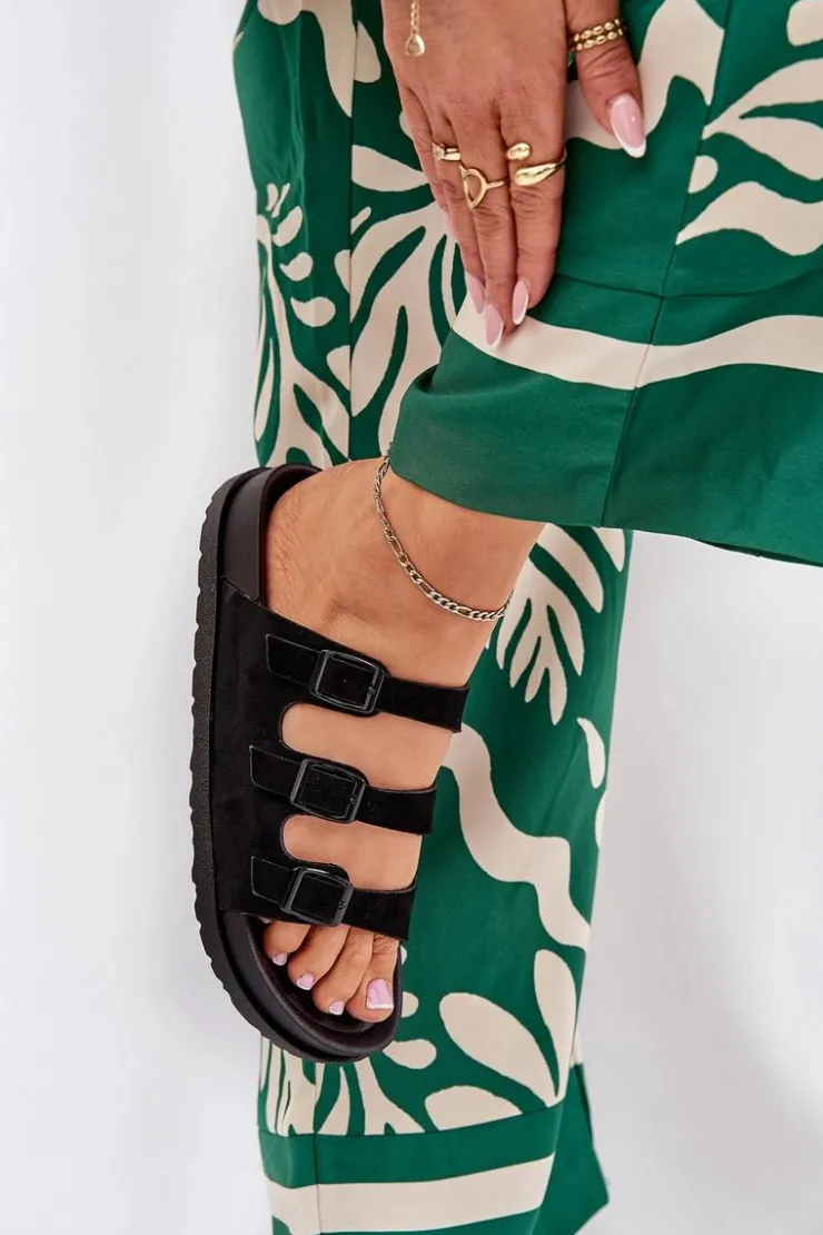 Damskie Boto Klapki Damskie Z Paskami I Klamrami Czarne Uliri