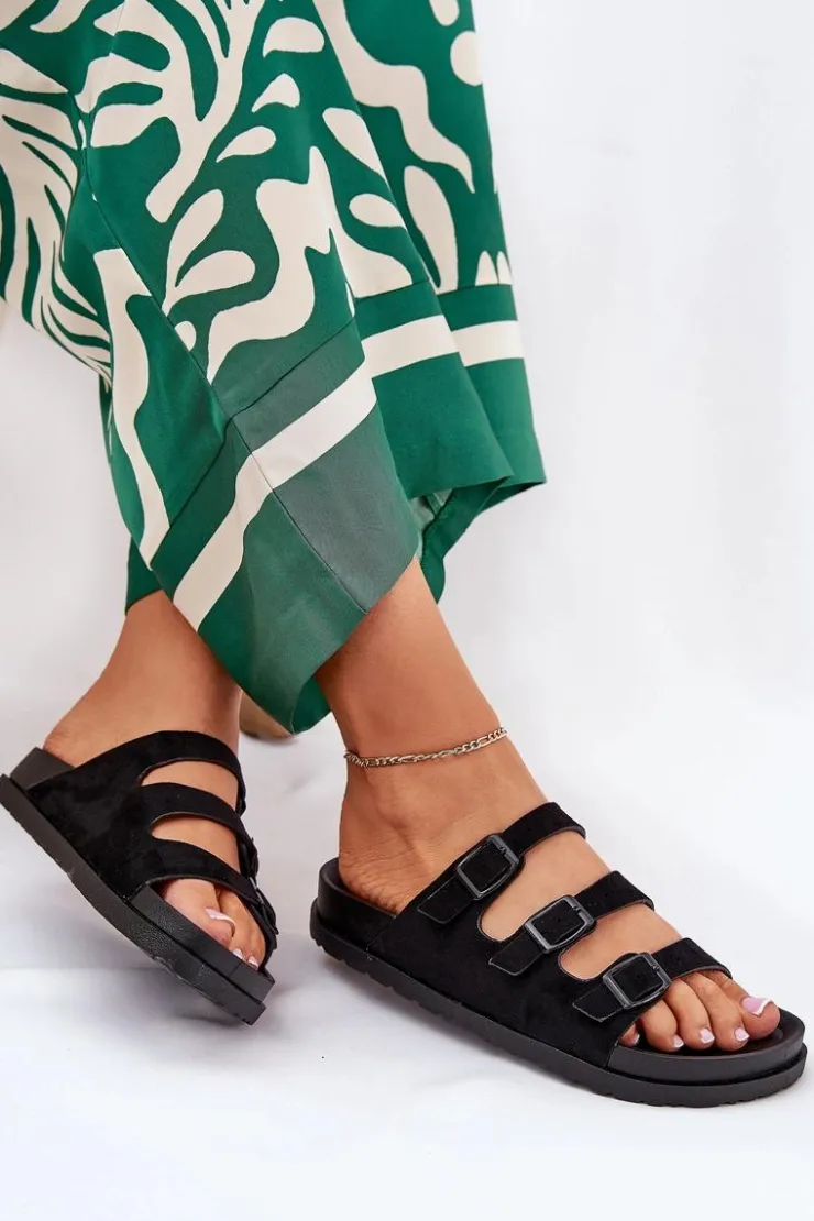 Damskie Boto Klapki Damskie Z Paskami I Klamrami Czarne Uliri