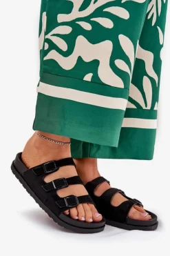 Damskie Boto Klapki Damskie Z Paskami I Klamrami Czarne Uliri