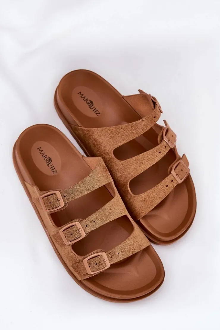 Boto Klapki Korkowe|Klapki Na Platformie*Klapki Damskie Z Paskami I Klamrami Camel Uliri Brązowy