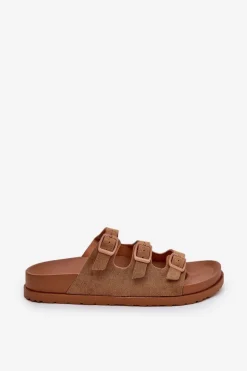 Boto Klapki Korkowe|Klapki Na Platformie*Klapki Damskie Z Paskami I Klamrami Camel Uliri Brązowy