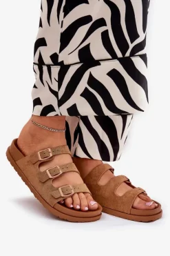 Boto Klapki Korkowe|Klapki Na Platformie*Klapki Damskie Z Paskami I Klamrami Camel Uliri Brązowy