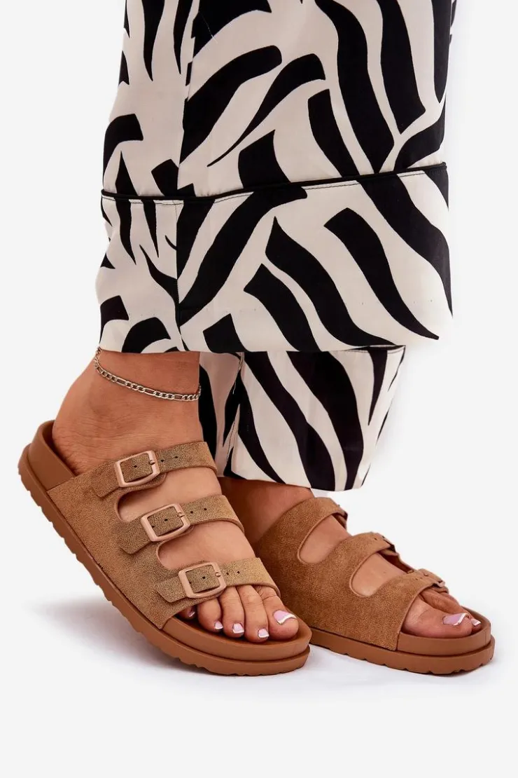 Boto Klapki Korkowe|Klapki Na Platformie*Klapki Damskie Z Paskami I Klamrami Camel Uliri Brązowy