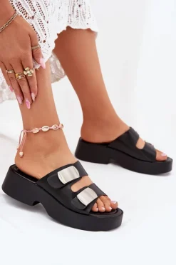 Boto Klapki Na Platformie|Klapki Damskie Klasyczne*Klapki Damskie Z Paskami Eko Skórzane Czarne Falenisse