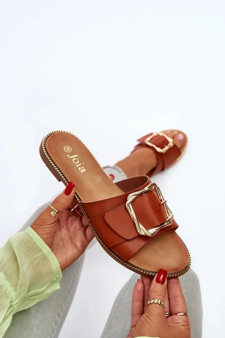 Sale Boto Klapki Damskie Z Paskiem I Klamrą Camel Opahiri