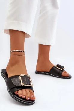 Boto Klapki Damskie Klasyczne*Klapki Damskie Z Paskiem I Klamrą Czarne Opahiri