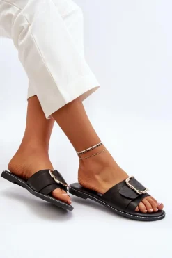 Boto Klapki Damskie Klasyczne*Klapki Damskie Z Paskiem I Klamrą Czarne Opahiri