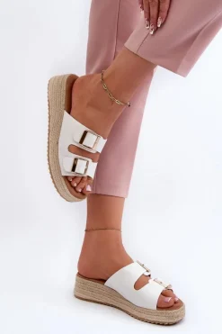 Clearance Boto Klapki Damskie Z Plecionką Eko Skórzane Białe Zaloemi Biały