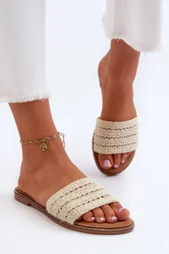 Damskie Boto Klapki Damskie Z Plecionką Na Płaskim Obcasie Jasnobeżowe Radians