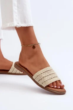 Damskie Boto Klapki Damskie Z Plecionką Na Płaskim Obcasie Jasnobeżowe Radians