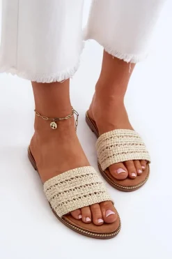 Damskie Boto Klapki Damskie Z Plecionką Na Płaskim Obcasie Jasnobeżowe Radians